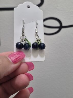 Cute Blueberries Dangling Earrings ☆ Boho Chic Illusive Design Lightweight UniQ
